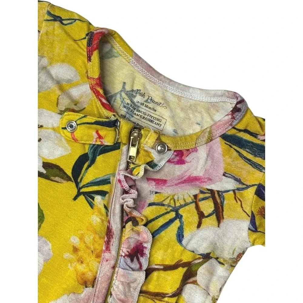 Posh Peanut Tuscan Yellow Ruffle Romper 12-18 Months Floral‎ Earlier Print HTF